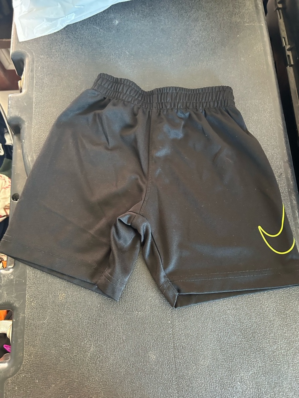 Nike Black Kids Shorts with Neon Yellow Swoosh Accent